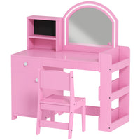 Qaba Kids Vanity Set with Lighted Mirror - Pink-Features a dual-colour LED mirror, offering a star-like makeup experience
