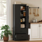 HOMCOM 67" H Farmhouse Kitchen Pantry Cabinet - Black-Two adjustable shelves easily accommodate tall items like mixers and cereal boxes 