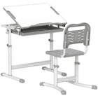 Qaba Height Adjustable Kids Desk & Chair Set with Tiltable Desktop - Grey-Height-adjustable table and chair grow with your child
