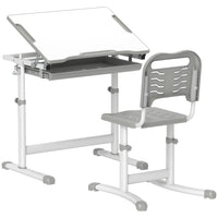 Qaba Height Adjustable Kids Desk & Chair Set with Tiltable Desktop - Grey-Height-adjustable table and chair grow with your child
