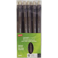 Staples Postscript Ballpoint Pens Retractable - 1.0 mm - Black - 12 Pack-Retractable ballpoint pens with stylish chrome tip