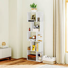 HOMCOM 5-Tier Geometric Bookshelf for Home Office - White-Back is equipped with anti-falling hardware