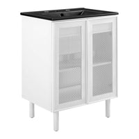 Modway Calla 24" Perforated Metal Bathroom Vanity - Black/White-Perforated Metal Doors