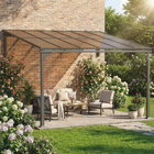Outsunny 11 ft W x 10 ft L Outdoor Pergola - Wall Mounted Hardtop Lean-to Gazebo - Brown-Sloped roof prevents water pooling and supports snow loads