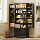 HOMCOM 72" H Kitchen Pantry Cabinet with LED Light and Door Shelves - Black-Three-level adjustable shelves offer customizable storage for items of various sizes 