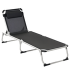 Outsunny Folding Lounge Chair with Headrest and Adjustable Backrest - Black-Suitable for outdoor park, garden, patio, poolside, conservatory, beach, and more