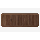 Hudson&Canal Mero Rectangular Fluted TV Stand for TV's up to 75" - Satin Walnut-Features four doors with enclosed cabinets and 4 shelves for ample storage