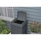 Suncast Wicker Trash Hideaway - Cyberspace-Durable resin construction with solid bottom panel.