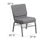 Flash Furniture HERCULES Series 21"W Church Chair with Book Rack & Silver Vein Frame - Grey Fabric-16 Gauge Steel Frame