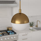 Hudson&Canal Orb 10" Wide Large Pendant with Glass Shade - Brass/White Milk-Handcrafted brass finish is applied to the round metal base