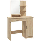 HOMCOM Vanity Desk with Mirror - 35.4" L x 15" W x 54.3" H - Natural Wood-A clear mirror makes your makeup more convenient 
