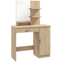 HOMCOM Vanity Desk with Mirror - 35.4" L x 15" W x 54.3" H - Natural Wood-A clear mirror makes your makeup more convenient 
