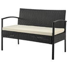 Manhattan Comfort Noli Modern Patio 4-Person Conversation 4-Piece Set with Coffee Table - Black/Cream-Frame Made of Steel Wrapped in PVC Rattan Perfect for Outdoor Weather