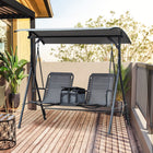Outsunny 2-Person Covered Porch Swing Patio Swing with Pivot Storage Table-The angle of the canopy top adjusts for optimal shade coverage
