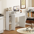 HOMCOM 39.5" Desk with Storage, 3 Open Shelves and Drawer - White-A spacious drawer neatly stores office supplies, chargers, or notes