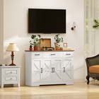 HOMCOM 47" Farmhouse Sideboard Buffet Cabinet with Soft-Close Hinges & Spice Racks - White-Soft-close hinges on all doors ensure a quiet and safe closing action
