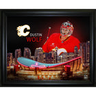 Dustin Wolf Calgary Flames Skyline - Framed Print - 20" x 16"-Premium virtual frames