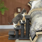 PawHut 23.5" 4-Step Pet Stairs with Carpeted Scratching Post - Dark Grey-Stable and wear-resistant particle board and Berber fleece for long-lasting durability 
