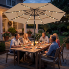 Outsunny Patio Umbrella with Solar Lights and Cover - 9.3' - Khaki-Three-tier design vent promotes steady, refreshing airflow