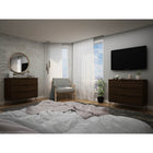 Manhattan Comfort Rockefeller 35.24" Mid-Century Modern 3-Drawer Dresser 2-Piece Set - Brown-Choose Your Handle Design When the Product is at Your Home! Option for Cut-Out Edge Handle, or Flush Design Look.