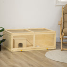PawHut Wooden Hamster Cage with Sliding Tray for Gerbils - Natural Wood-Front acrylic panel provides clear sight to the interior