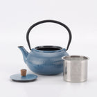 Minimal Enamelled Cast Iron Teapot - Line Blue - 0.6 L-Perfect for brew the team and boil water with it