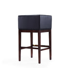 Manhattan Comfort Kingsley 21" Mid-Century Modern Faux Leather Upholstered Bar Stool - Black and Dark Walnut - 3 Pack-Seat Height: 30"'