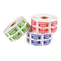 Blueline Admit One Tickets with Coupon - 4 3/8" x 4 3/8" - Assorted Colours - 1000 Tickets - English-Admit One Tickets with Coupon