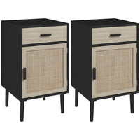 HOMCOM Tall Nightstands with Storage for Bedroom - Black - Set of 2-Two-piece set offers your room symmetry and clean style