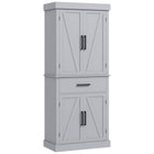 HOMCOM 72" H Tall Kitchen Pantry Cabinet with Barn Doors and Drawer - Grey-Barn doors with black handles exudes modern farmhouse charm 