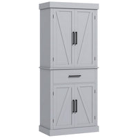 HOMCOM 72" H Tall Kitchen Pantry Cabinet with Barn Doors and Drawer - Grey-Barn doors with black handles exudes modern farmhouse charm 