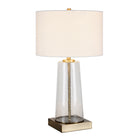 Hudson&Canal Dax 27.5" Tall Table Lamp with Fabric Shade - Seeded Glass/Brass/White-Paired with a white drum fabric shade