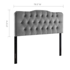 Modway Annabel Diamond Tufted Performance Velvet King Headboard - Grey-Velvet Polyester Upholstery
