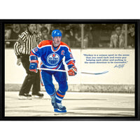 Wayne Gretzky Edmonton Oilers Skating with Quote - Framed Canvas - 31" x 22"-Premium canvas print with gallery-wrapped edges