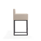 Manhattan Comfort Ambassador 20.5" Mid-Century Modern Faux Leather Upholstered Counter Stool - Cream and Black - 2 Pack-21" L x 20" W x 38" H