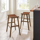 Modway Saoirse Leather Wood Bar Stool - Walnut Brown - Set of 2-Foot Pads for Floor Protection