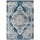 Modway Entourage Malia Distressed Vintage Floral Vintage Medallion Area Rug - 5 ft W x 8 ft L - Ivory/Blue-Distressed Vintage Floral Vintage Medallion Area Rug
