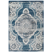 Modway Entourage Malia Distressed Vintage Floral Vintage Medallion Area Rug - 5 ft W x 8 ft L - Ivory/Blue-Distressed Vintage Floral Vintage Medallion Area Rug