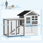 PawHut 49" Wooden Rabbit Hutch with Slant Roof and Run - Grey-Multiple door design provides easy access 