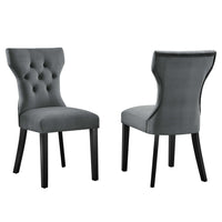Modway Silhouette Performance Velvet Dining Chairs - Grey - 2 Pack-Solid Wood Frame