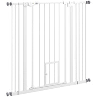 PawHut 41" Pet Gate with Walk Through Door for Stairs & Doorways White-Double locking system ensures your pet is secured in a place and provide maximum safety