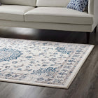 Modway Lilja Distressed Vintage Medallion Area Rug - 5 ft W x 8 ft L - Ivory/Moroccan Blue-Gripping Rubber Underside