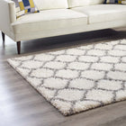 Modway Solvea Moroccan Trellis Shag Area Rug - 5 ft W x 8 ft L - Ivory/Grey-100% Polypropylene