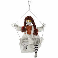 HOMCOM 2.7' Animated Hanging Creepy Girl on Swing with Sound Touch Activation - Multi-Coloured-Features a creepy girl sitting on a swing for a dramatic Halloween display 
