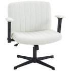 HOMCOM Criss Cross Wide Office Chair with Arms - No Wheels - Beige-Wide U-shaped velvet-feel seat allows for comfortable cross-legged sitting during long workdays