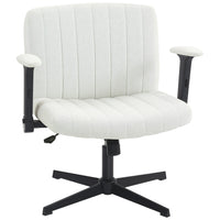 HOMCOM Criss Cross Wide Office Chair with Arms - No Wheels - Beige-Wide U-shaped velvet-feel seat allows for comfortable cross-legged sitting during long workdays