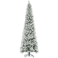 HOMCOM 9' Flocked Pencil Artificial Christmas Tree with Steel Base - Green-The tree is sprayed with artificial snow for a wintry ambiance 