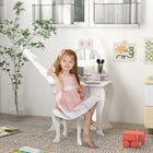 Qaba Kids Vanity Set with Mirror & Stool - Rabbit-Design - White-A cute rabbit design that'll uplift any room 
