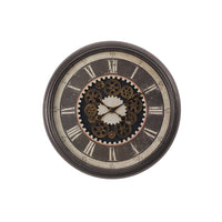 Monarch Specialties Clocks 23" Round Wall Clock - Brown -Bring a stylish and trendy accent piece to your home decor with 23" round wall clock with a striking gear mechanism design in a neutral brown finish