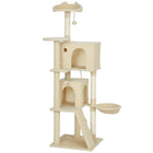 PawHut 63" Cat Tree with Sisal Scratching Posts and Condos - Beige-Features a condo, hammock and platforms, meeting all your cat's needs 